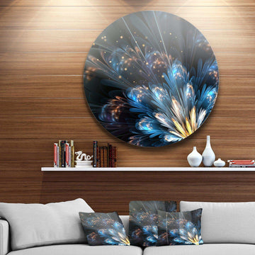 Blue Flower with Golden Details - Floral Circle Metal Wall Decor